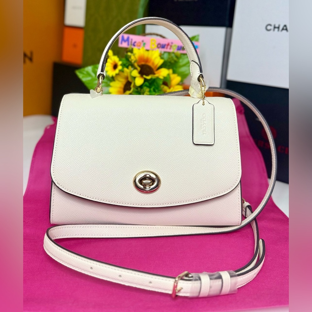 🆕COACH Tilly F6618 White Leather Handbag/CrossbodyBag w/Gold Turn-Lock MSRP:$398